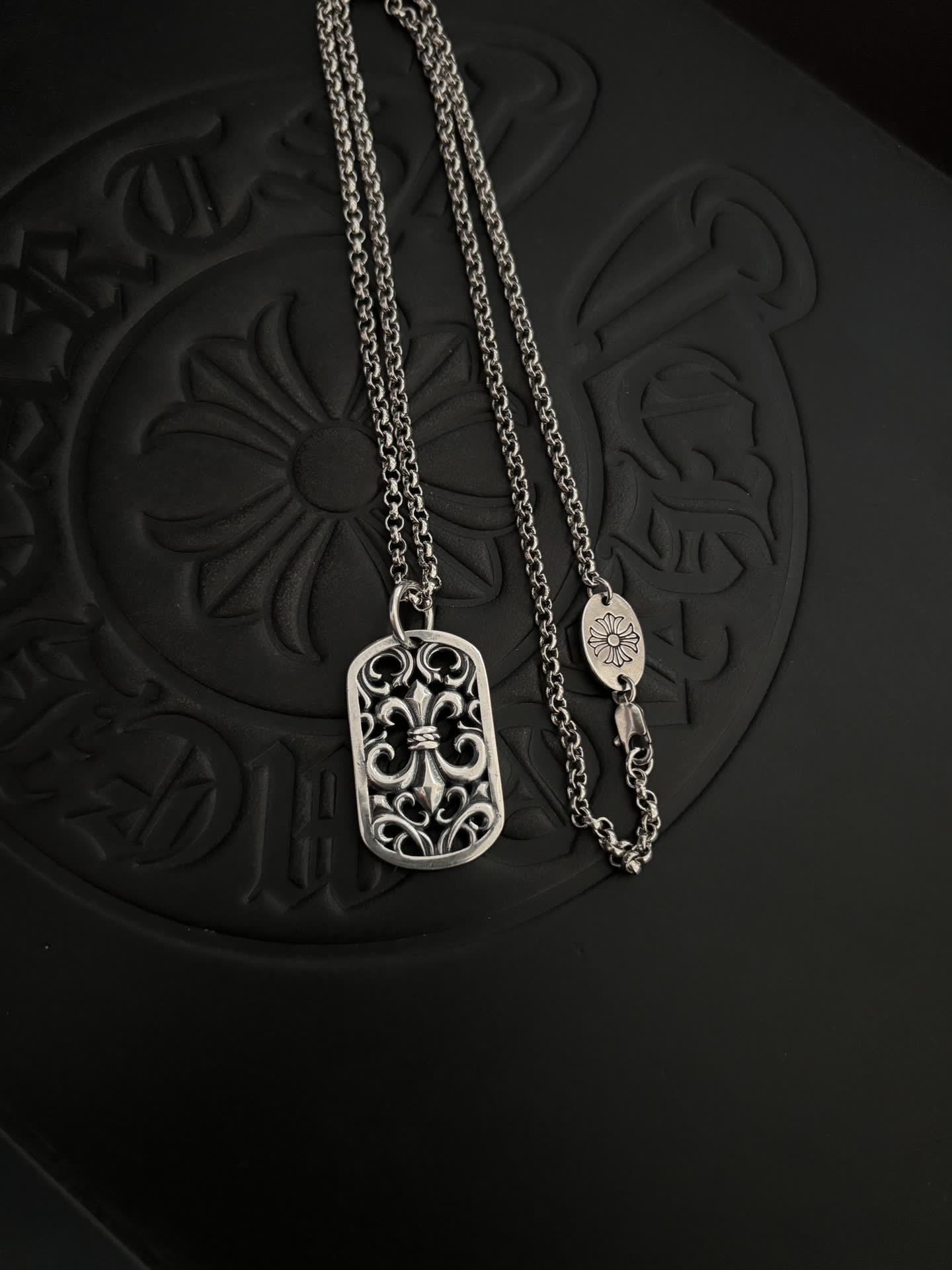 Chrome Hearts Silver Filigree Tag Necklace
